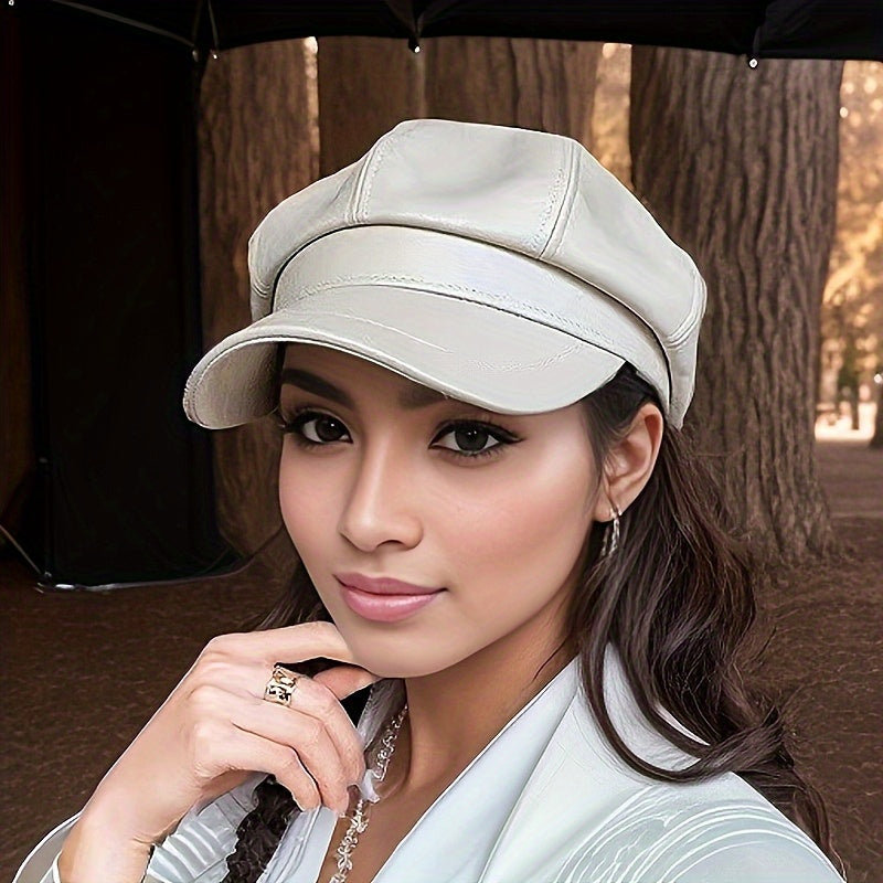 Retro British Faux Leather Beret Warm Stylish Versatile