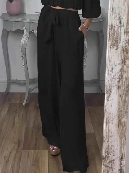 Full Size Off-Shoulder Top and Pants Set Plus Size