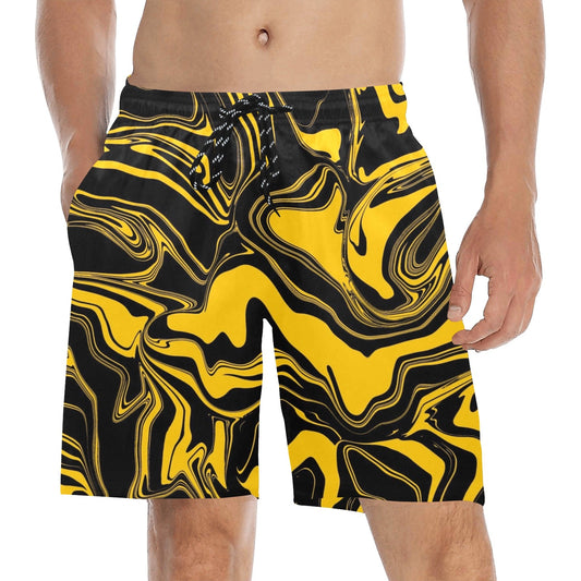 Black and Yellow Abstract Melt Swim Shorts
