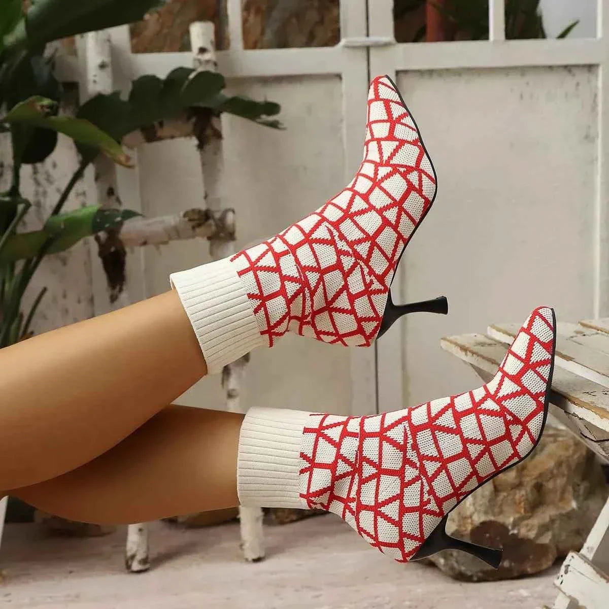 Mesh Point Toe : Stiletto Boots