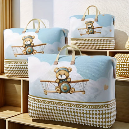 Adorable Bear Pilot Light Blue Storage Bag  Foldable Organizer