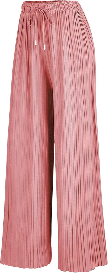 Made by Johnny Women'S Pleated Wide Leg Palazzo Pants with Drawstring