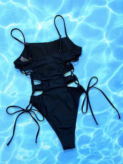 Cutout Lace-Up Spaghetti Strap : One-Piece Swimsuit