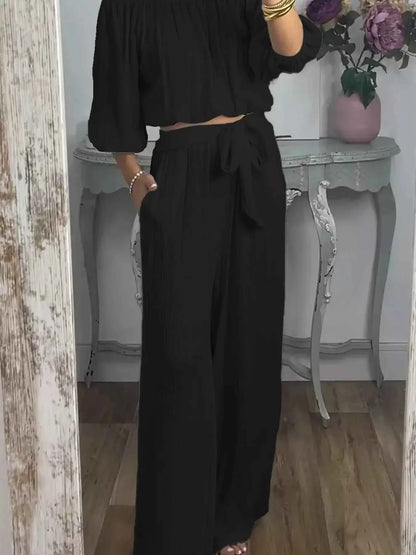 Full Size Off-Shoulder Top and Pants Set Plus Size