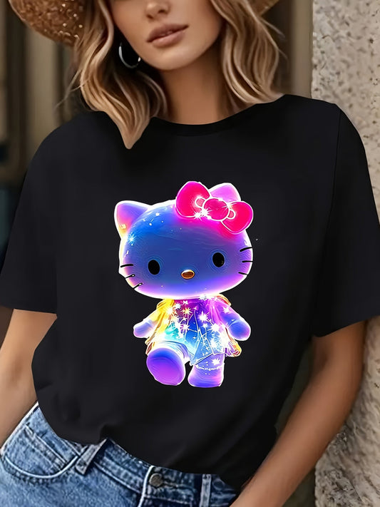 Linda camiseta gráfica con brillo neón de Hello Kitty