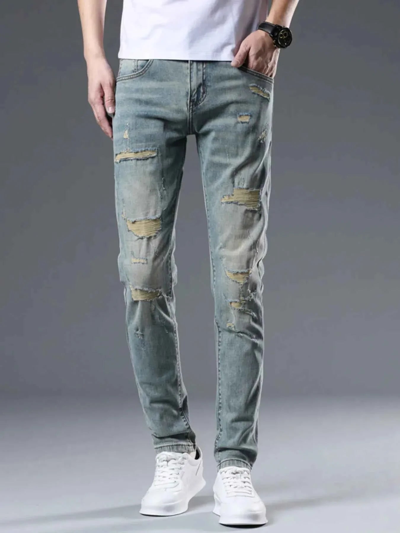 Trendy Washed Slim Fit Denim Jeans for Men