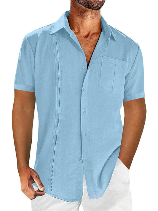 Men's Full Size Linen-Blend Short Sleeve Button-Down Shirt Plus Size