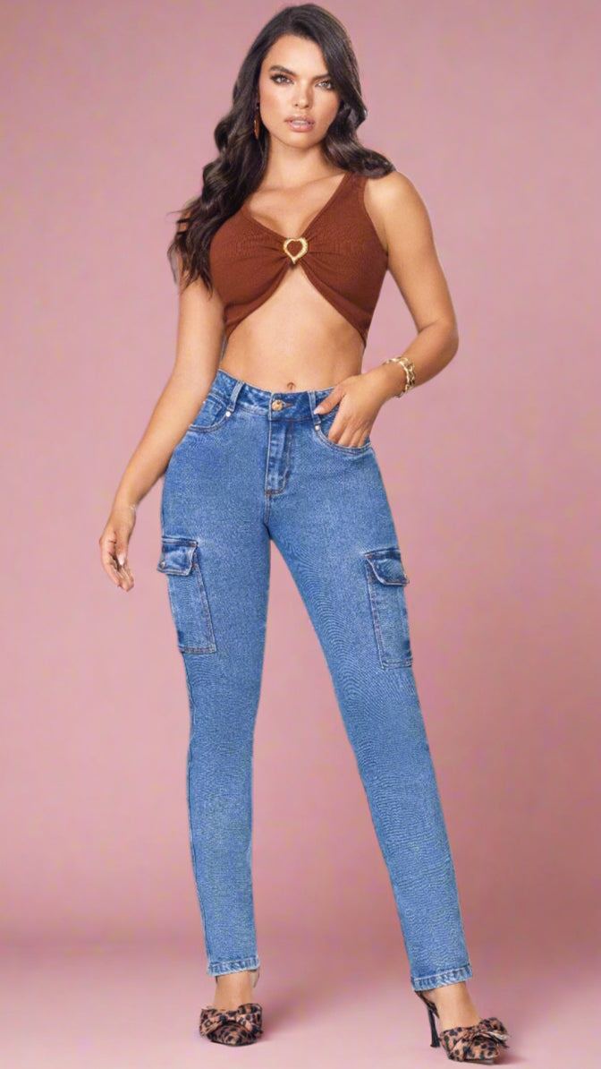 Jeans con bolsillos cargo y efecto push up colombianos 100 % auténticos de Porland