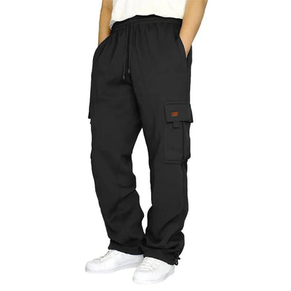 Men's Drawstring Cargo Pants – Loose Fit Wide-Leg Sweatpants