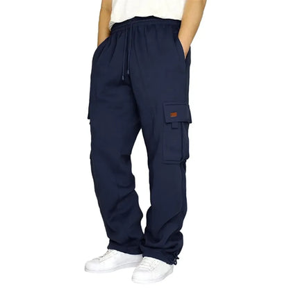Men's Drawstring Cargo Pants – Loose Fit Wide-Leg Sweatpants