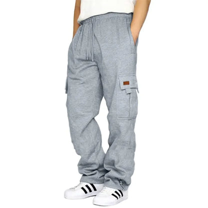 Men's Drawstring Cargo Pants – Loose Fit Wide-Leg Sweatpants