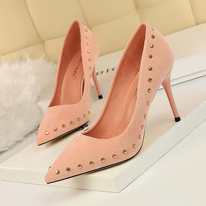 Vintage Women's High Heels with Pointed Toe and Studs