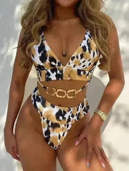 動物紋露背比基尼套裝
