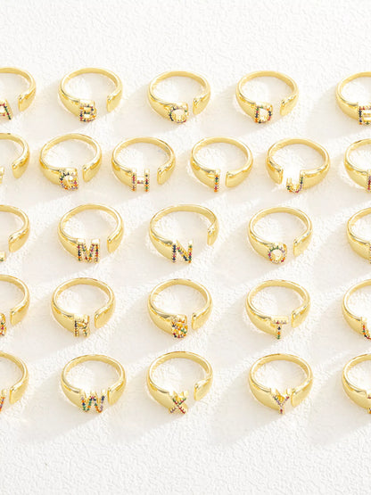 18K Gold-Plated Zircon Letter Ring