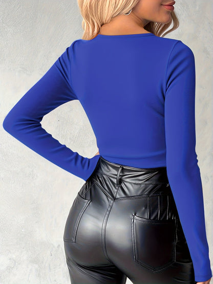 Rhinestone Chain Embellished Basic Cuff Sleeve Slit Top