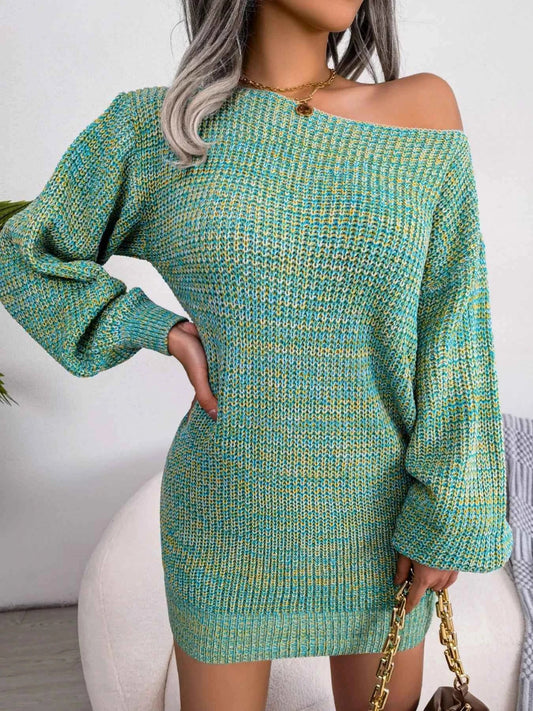 Multi-Color One-Shoulder Sweater Dress
