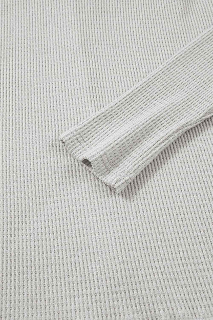 Light Grey Textured Knit Drawstring Cowl Neck Oversize Top with Side Slits