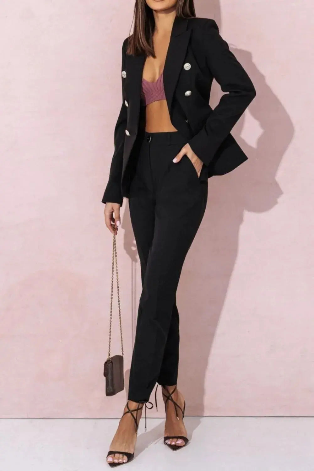 Long Sleeve Blazer and Pants Set Plus Size
