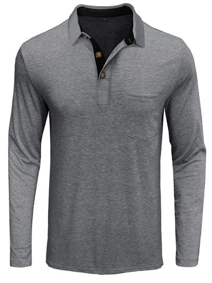 Men's Full Size Long Sleeve Pocket Polo Shirt Plus Size