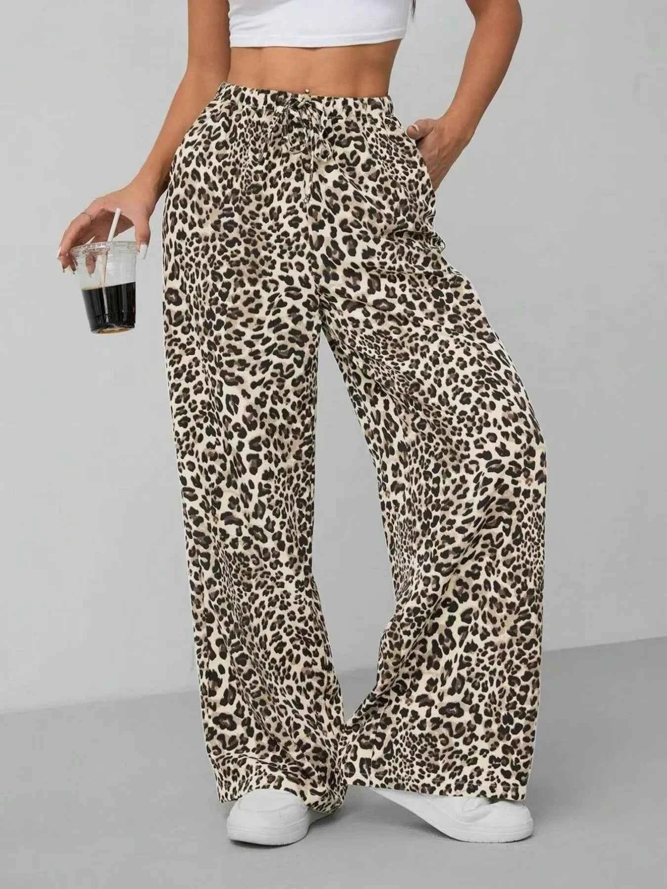 Leopard Print Wide Leg Pants