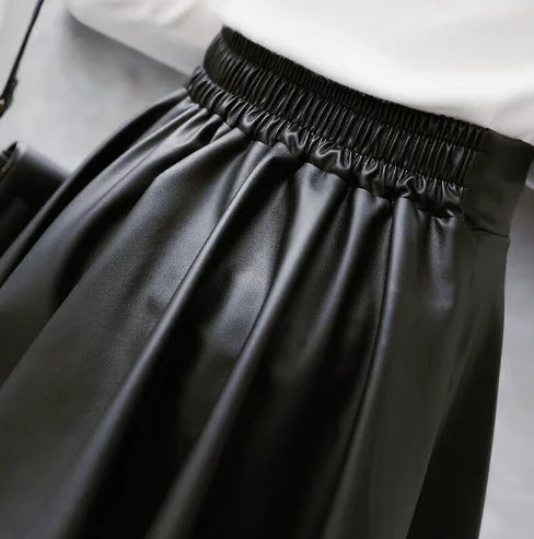 Women's Faux Leather A-Line Midi Skirt
