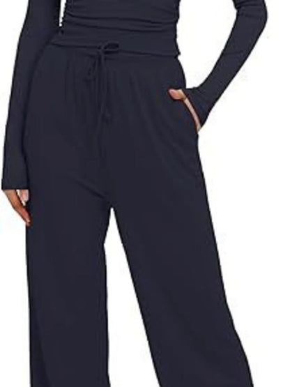 Round Neck Long Sleeve Top and Pants Set