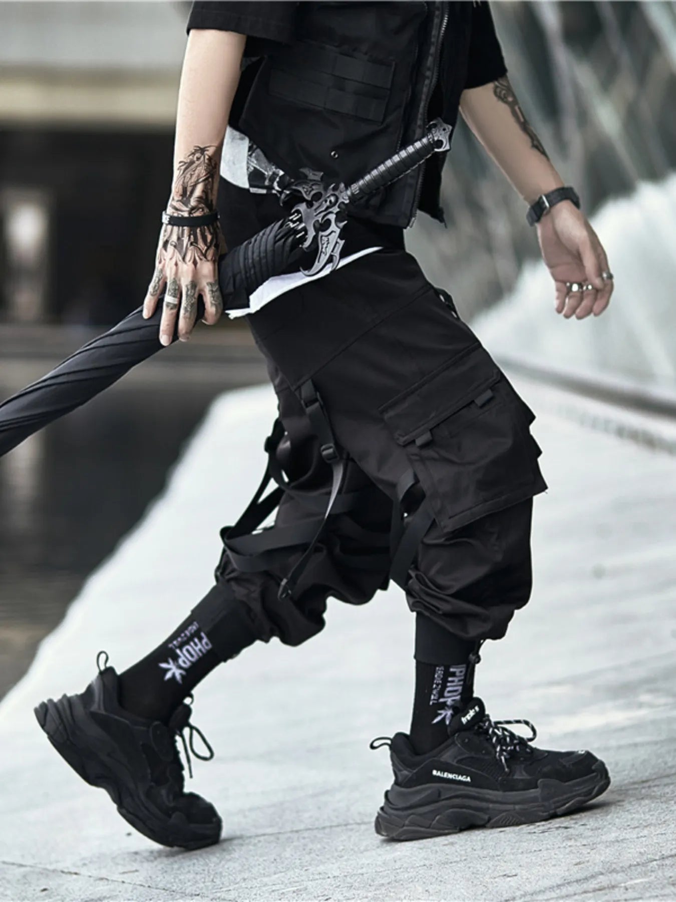 男士加大尺寸彈性腰帶慢跑褲