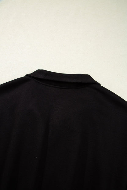 Black Contrast Collar Patchwork Zip Front Romper