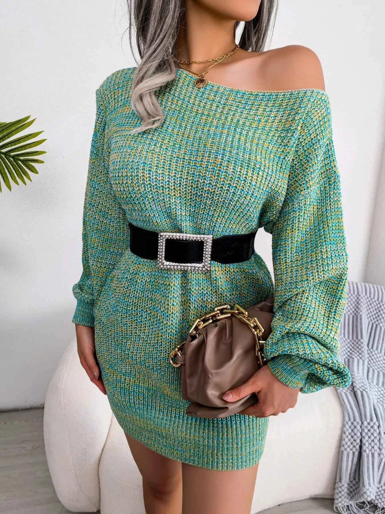 Multi-Color One-Shoulder Sweater Dress
