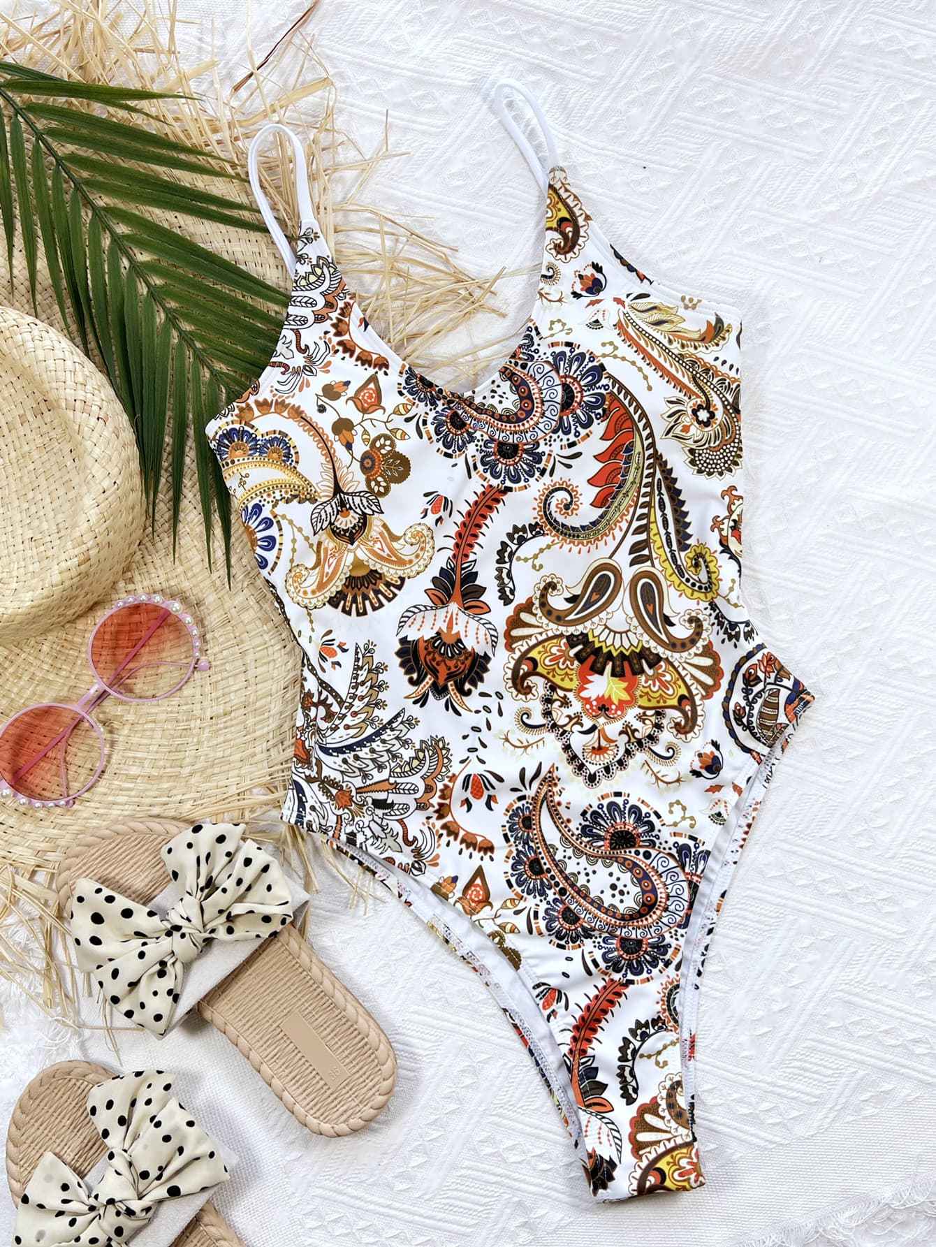 Elegant Printed Stylish With Back Tie : One-Piece Swimsuit