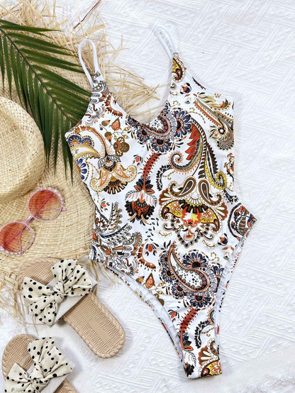 Elegant Printed Stylish With Back Tie : One-Piece Swimsuit