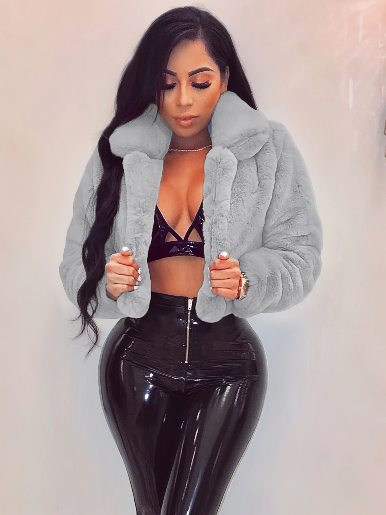 舒適別緻的人造毛領開襟衫外套