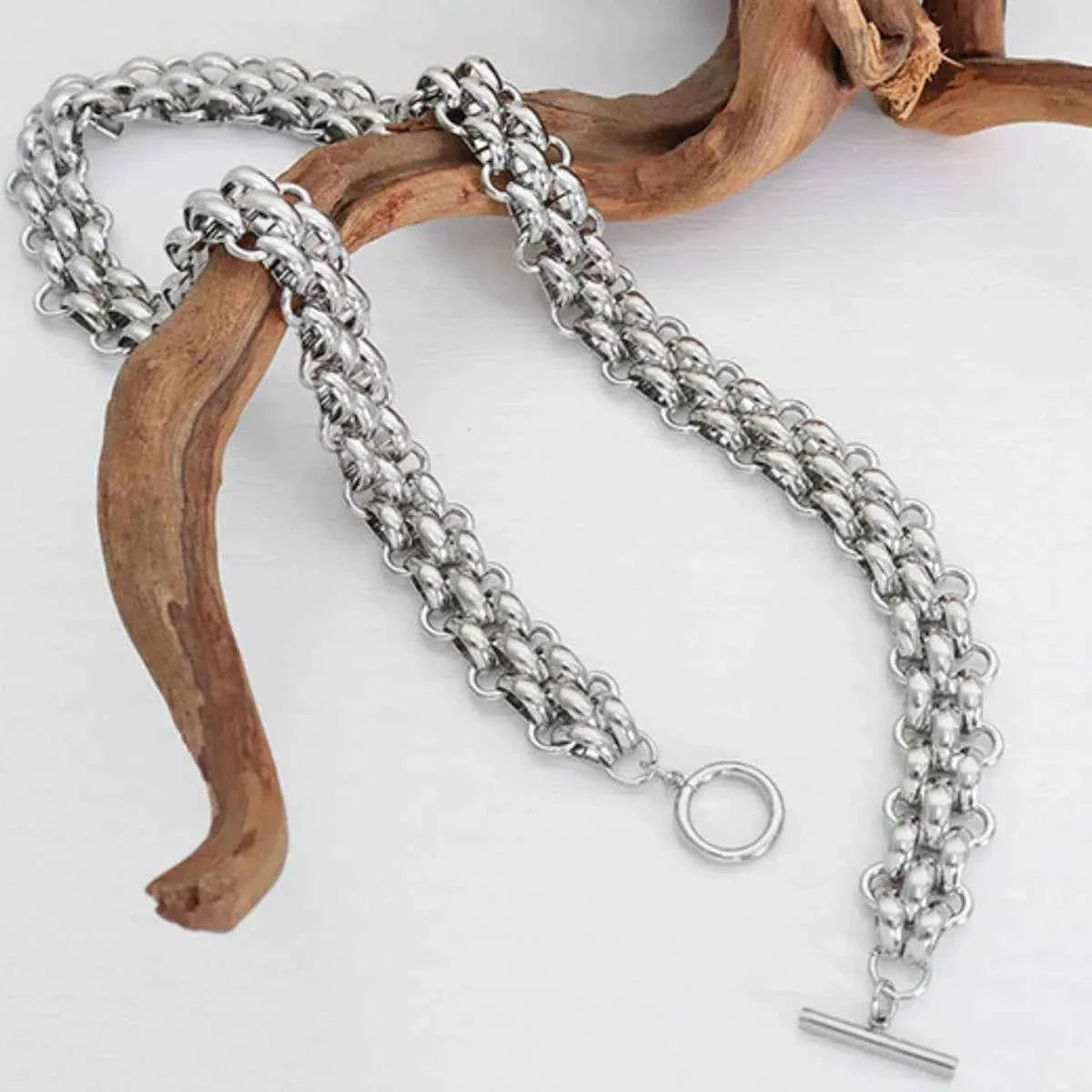 Gold Chain Link Jewelry Set with Necklace and Bracelet