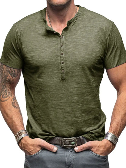 Men's Casual Henley Short Sleeve Button Top