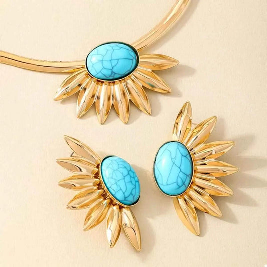 Turquoise Sunflower : Necklace and Earrings Jewelry Set