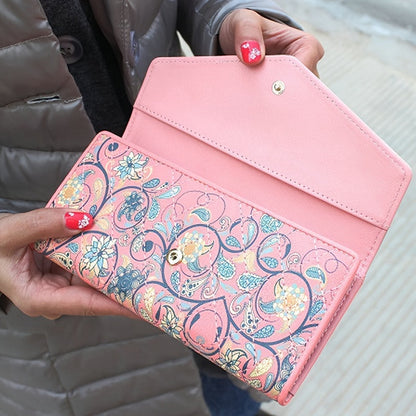Cartera elegante con diseño floral y tarjetero con bolsillo para teléfono