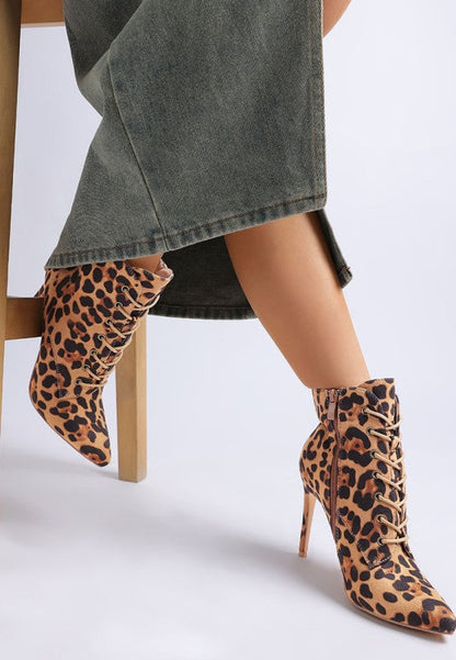 Nesta Leopard Stiletto Heel Lace Up Boots