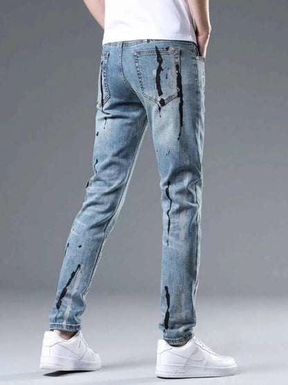 Men's Splatter-Paint Style Slim Fit Jeans