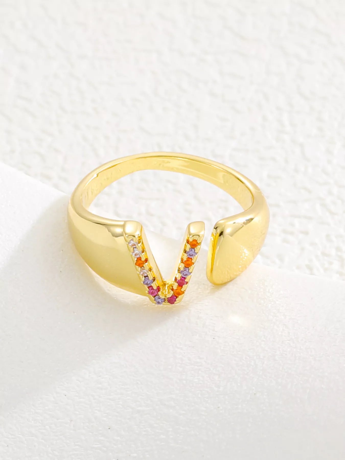 18K Gold-Plated Zircon Letter Ring