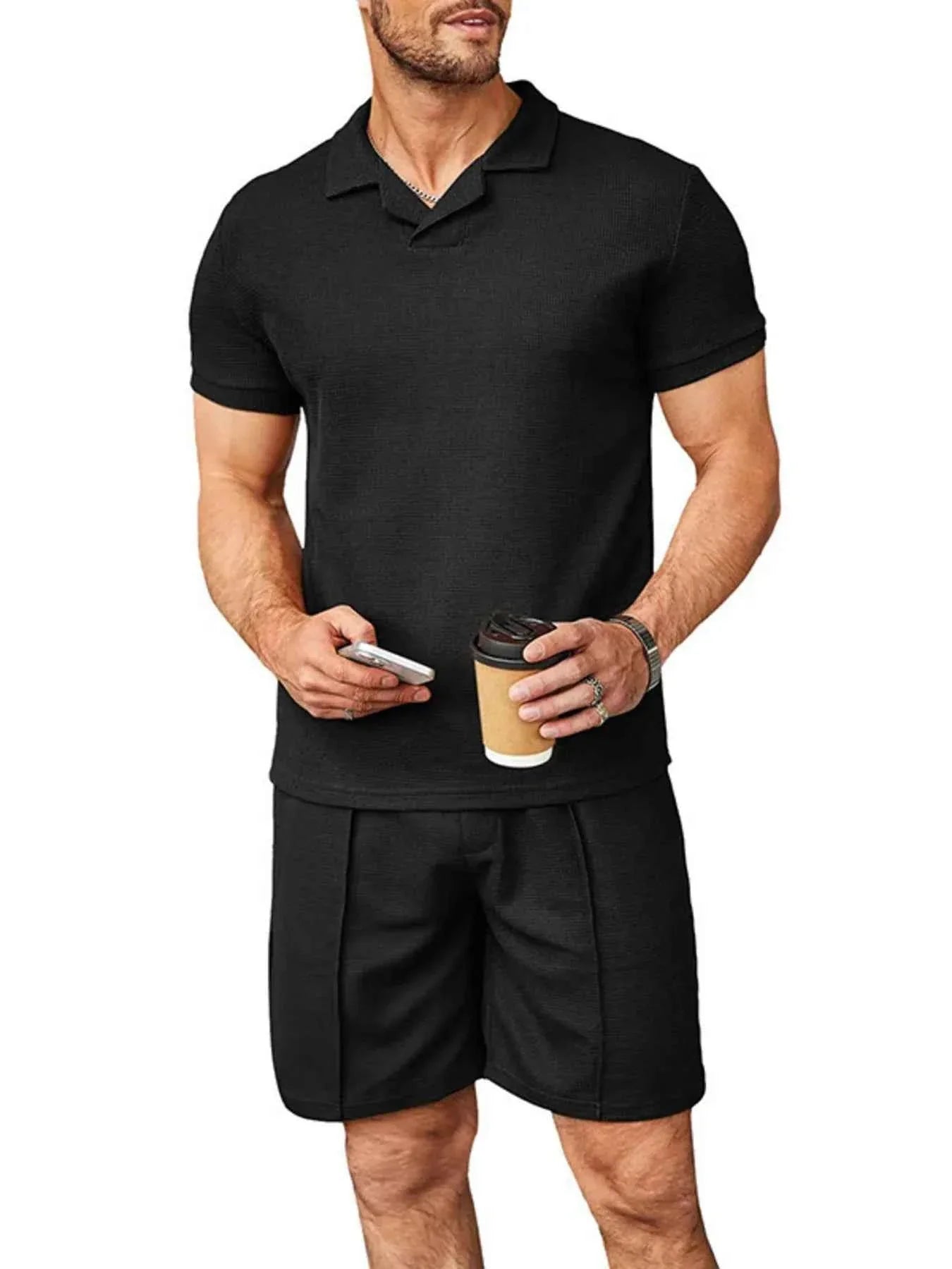 Men's Plus Size Short Sleeve Top and Shorts Set