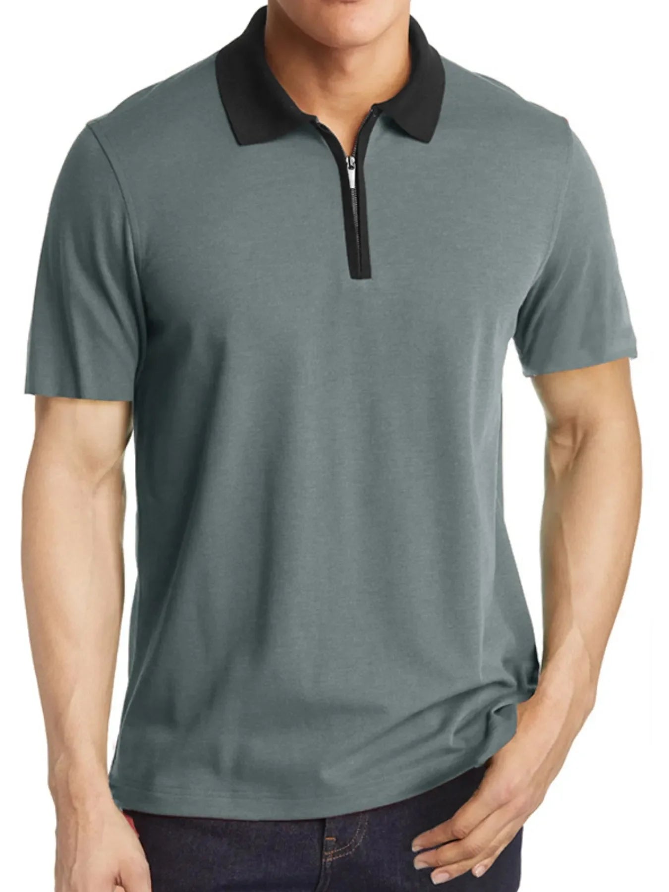 Men's Contrast Collar Quarter-Zip Polo Shirt