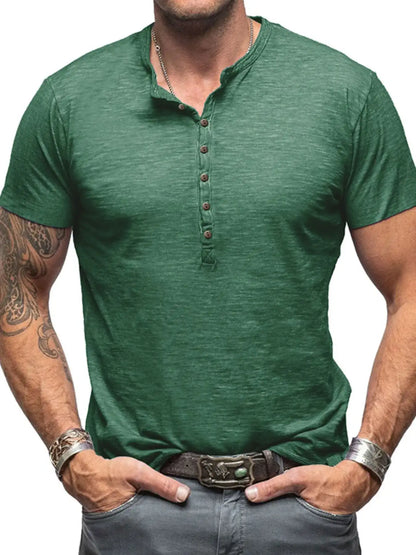 Men's Casual Henley Short Sleeve Button Top