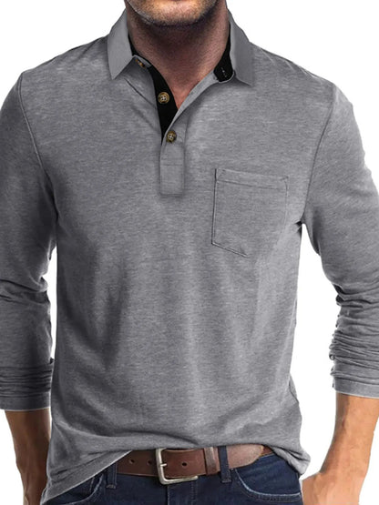 Men's Full Size Long Sleeve Pocket Polo Shirt Plus Size