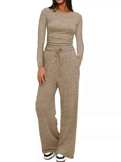 Full Size Casual Long Sleeve Top and Pants Set Plus Size