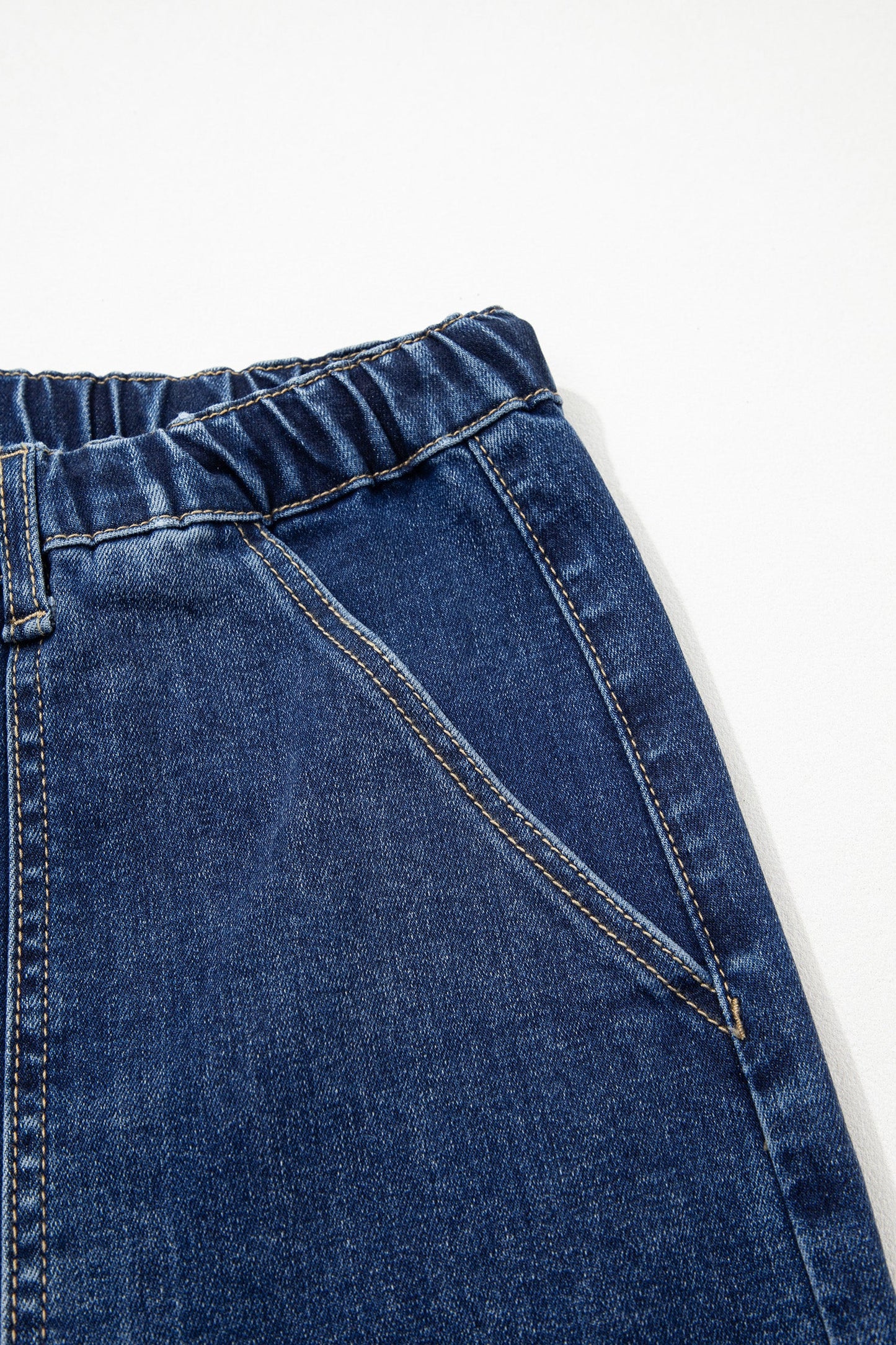 Prussian Blue Drawstring Seam Detail Raw Hem Wide Leg Denim Pants