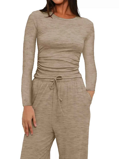 Full Size Casual Long Sleeve Top and Pants Set Plus Size