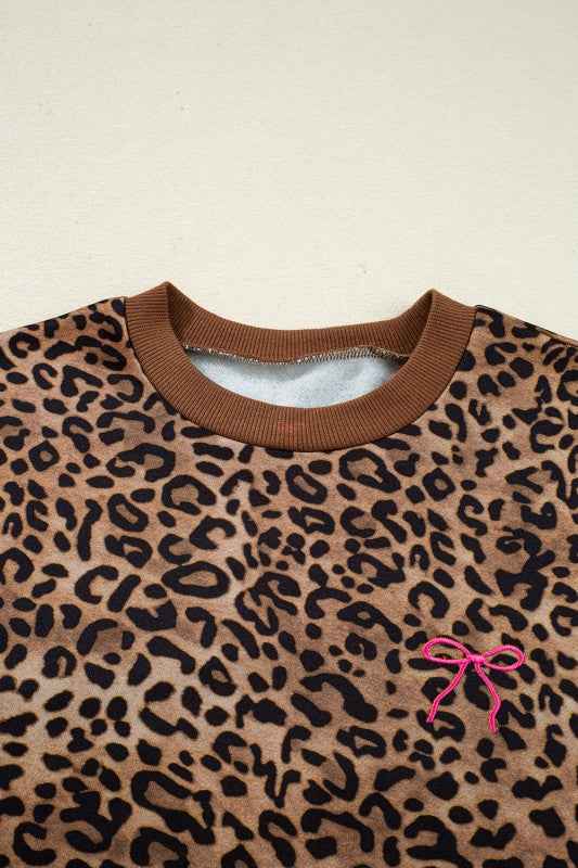 Leopard Contrast Trim Top and Pants Set