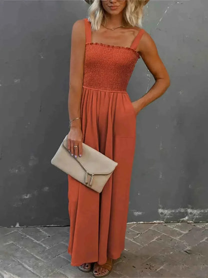 Stylish Smocked Wide : Leg Jumpsuit