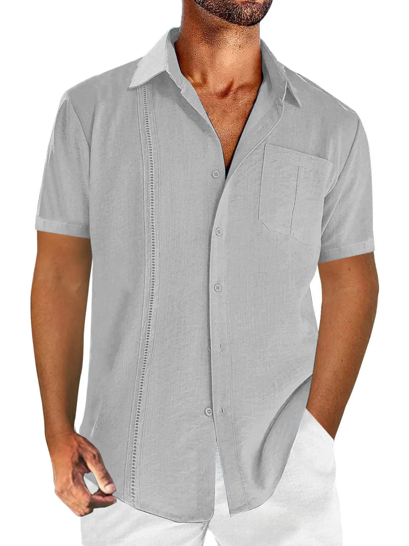 Men's Full Size Linen-Blend Short Sleeve Button-Down Shirt Plus Size