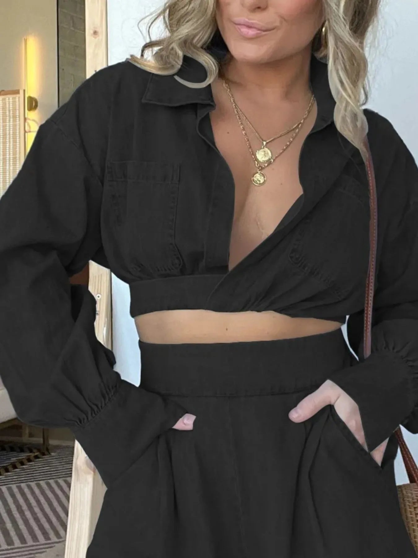 Long Sleeve Top and Shorts Denim Set Plus Size for women